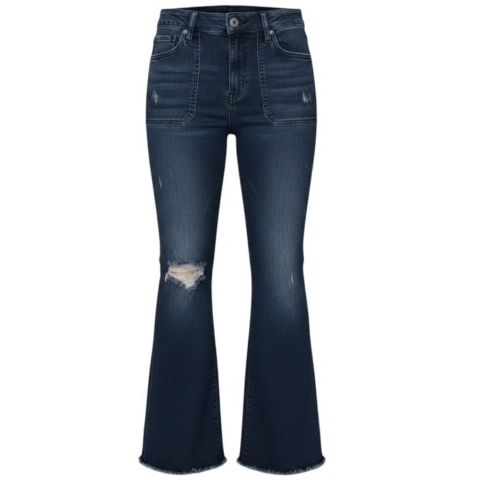 Hidden Jeans Cotton Blend Distressed High Rise Flare Dark Wash Boho 25